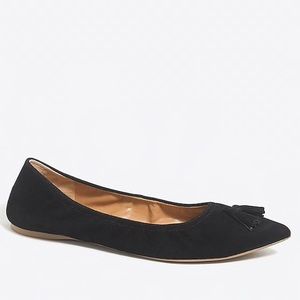 Suede stretch tassel flats